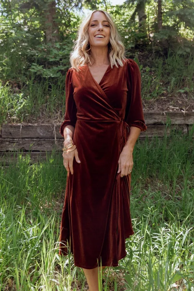 Baltic Born Midi Dresses Beckinsale Velvet Wrap Dress Cinnamon 8211 Women Baltic Born Midi Dresses Beckinsale Velvet Wrap Dress Cinnamon 8211 Women