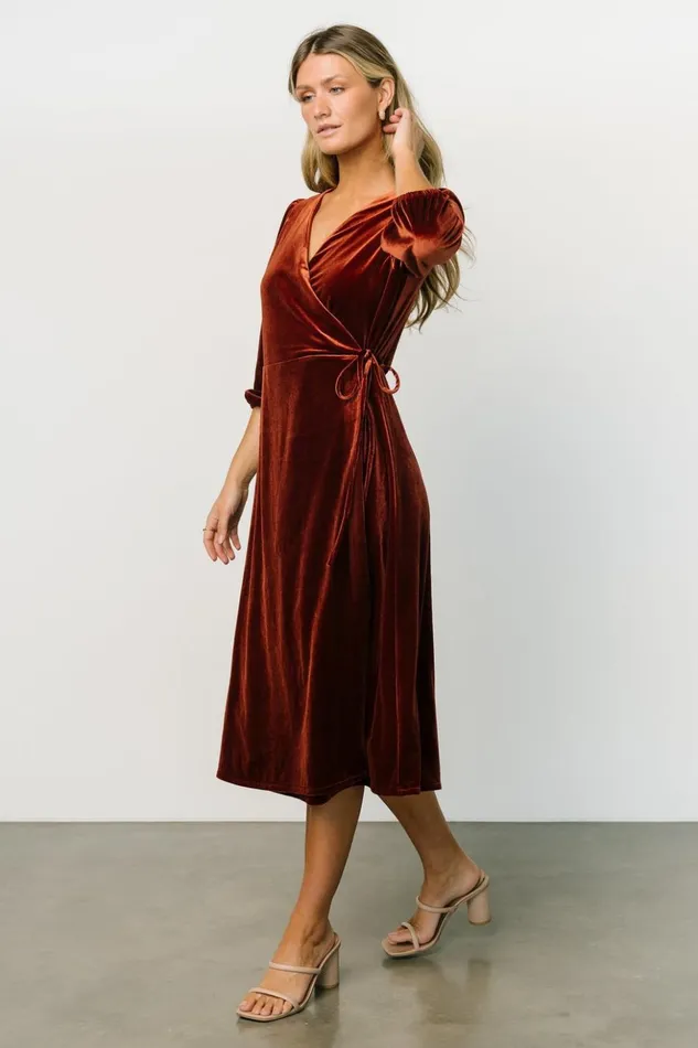 Baltic Born Midi Dresses Beckinsale Velvet Wrap Dress Cinnamon 8211 Women Baltic Born Midi Dresses Beckinsale Velvet Wrap Dress Cinnamon 8211 Women