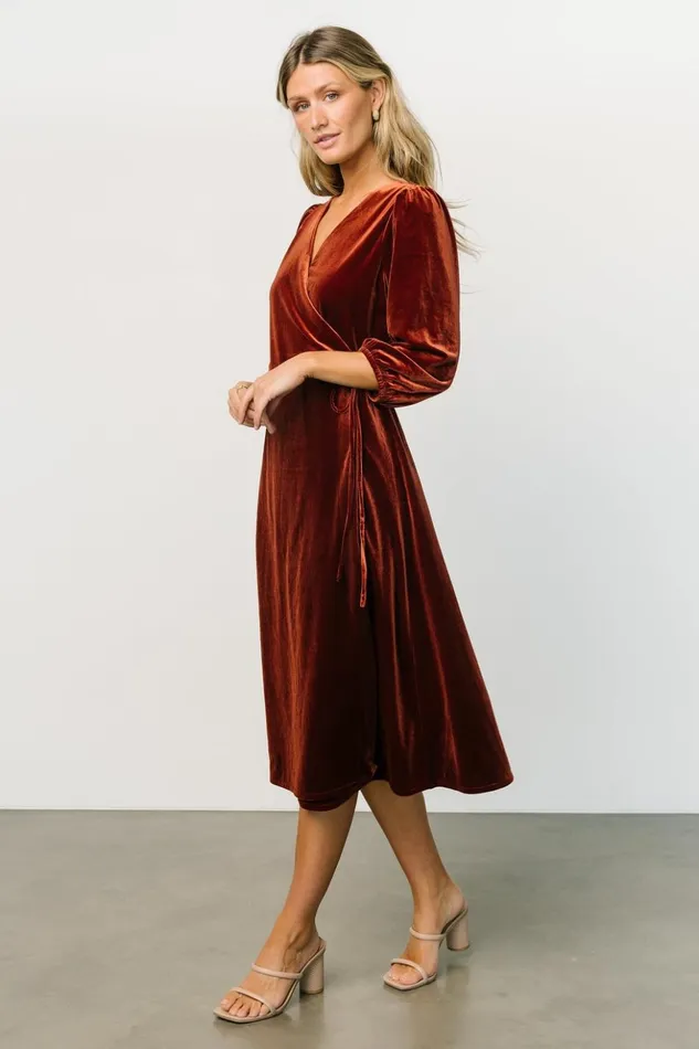 Baltic Born Midi Dresses Beckinsale Velvet Wrap Dress Cinnamon 8211 Women Baltic Born Midi Dresses Beckinsale Velvet Wrap Dress Cinnamon 8211 Women
