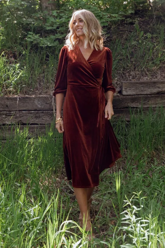 Baltic Born Midi Dresses Beckinsale Velvet Wrap Dress Cinnamon 8211 Women Baltic Born Midi Dresses Beckinsale Velvet Wrap Dress Cinnamon 8211 Women