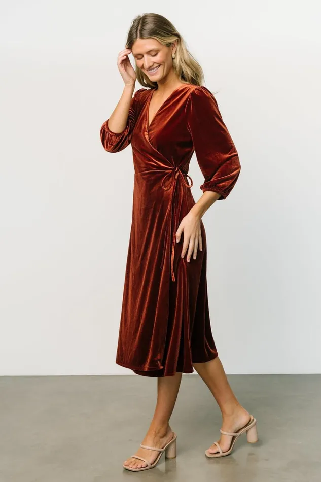 Baltic Born Midi Dresses Beckinsale Velvet Wrap Dress Cinnamon 8211 Women Baltic Born Midi Dresses Beckinsale Velvet Wrap Dress Cinnamon 8211 Women