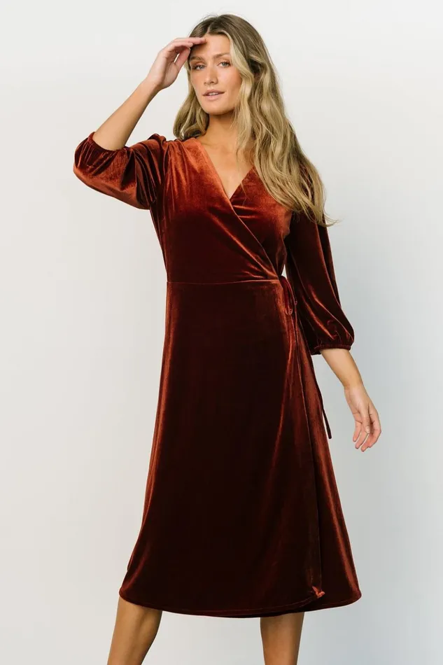 Baltic Born Midi Dresses Beckinsale Velvet Wrap Dress Cinnamon 8211 Women Baltic Born Midi Dresses Beckinsale Velvet Wrap Dress Cinnamon 8211 Women