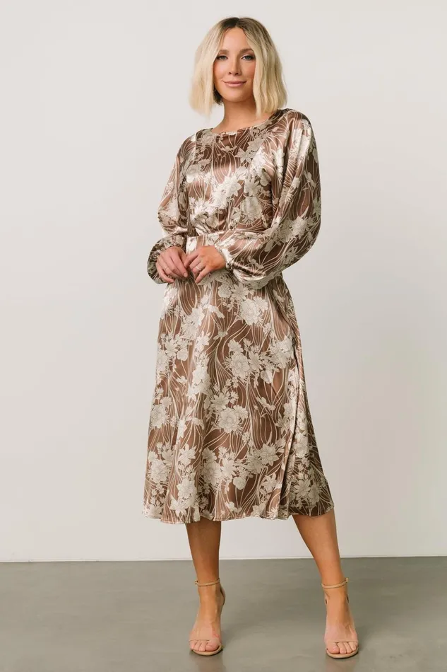 Baltic Born Midi Dresses Beverly Satin Midi Dress Mocha Print 8211 Women