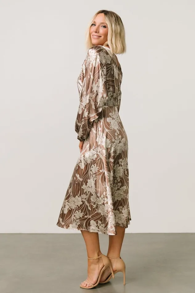 Baltic Born Midi Dresses Beverly Satin Midi Dress Mocha Print 8211 Women Baltic Born Midi Dresses Beverly Satin Midi Dress Mocha Print 8211 Women