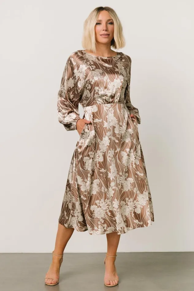 Baltic Born Midi Dresses Beverly Satin Midi Dress Mocha Print 8211 Women Baltic Born Midi Dresses Beverly Satin Midi Dress Mocha Print 8211 Women