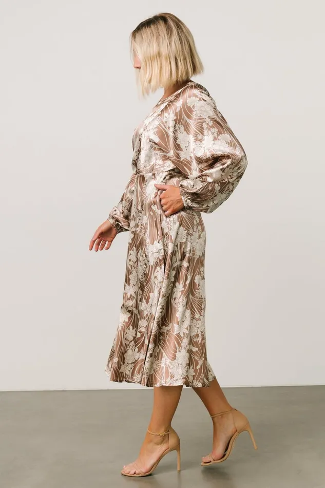 Baltic Born Midi Dresses Beverly Satin Midi Dress Mocha Print 8211 Women Baltic Born Midi Dresses Beverly Satin Midi Dress Mocha Print 8211 Women