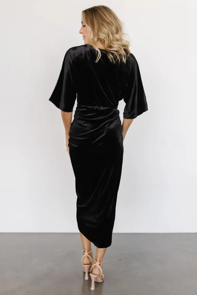 Baltic Born Midi Dresses Brendyn Ruched Velvet Dress Black 8211 Women Baltic Born Midi Dresses Brendyn Ruched Velvet Dress Black 8211 Women
