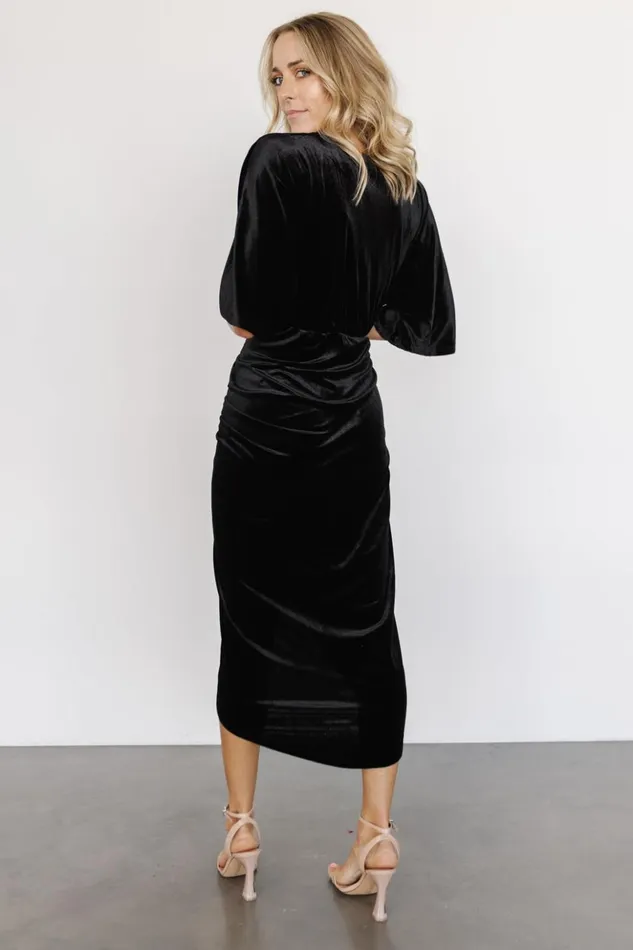 Baltic Born Midi Dresses Brendyn Ruched Velvet Dress Black 8211 Women Baltic Born Midi Dresses Brendyn Ruched Velvet Dress Black 8211 Women