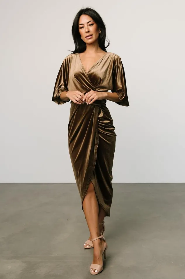 Baltic Born Midi Dresses Brendyn Ruched Velvet Dress Brushed Bronze 8211 Women Baltic Born Midi Dresses Brendyn Ruched Velvet Dress Brushed Bronze 8211 Women