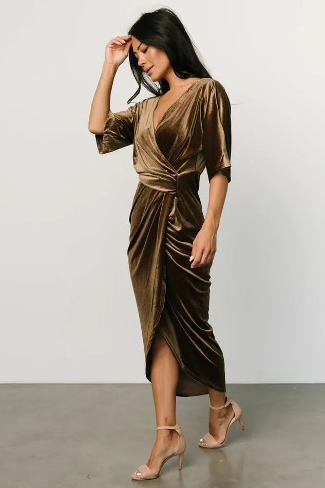 Baltic Born Midi Dresses Brendyn Ruched Velvet Dress Brushed Bronze 8211 Women Baltic Born Midi Dresses Brendyn Ruched Velvet Dress Brushed Bronze 8211 Women
