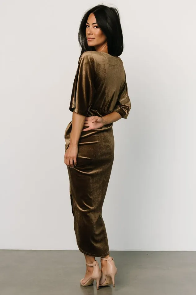 Baltic Born Midi Dresses Brendyn Ruched Velvet Dress Brushed Bronze 8211 Women Baltic Born Midi Dresses Brendyn Ruched Velvet Dress Brushed Bronze 8211 Women