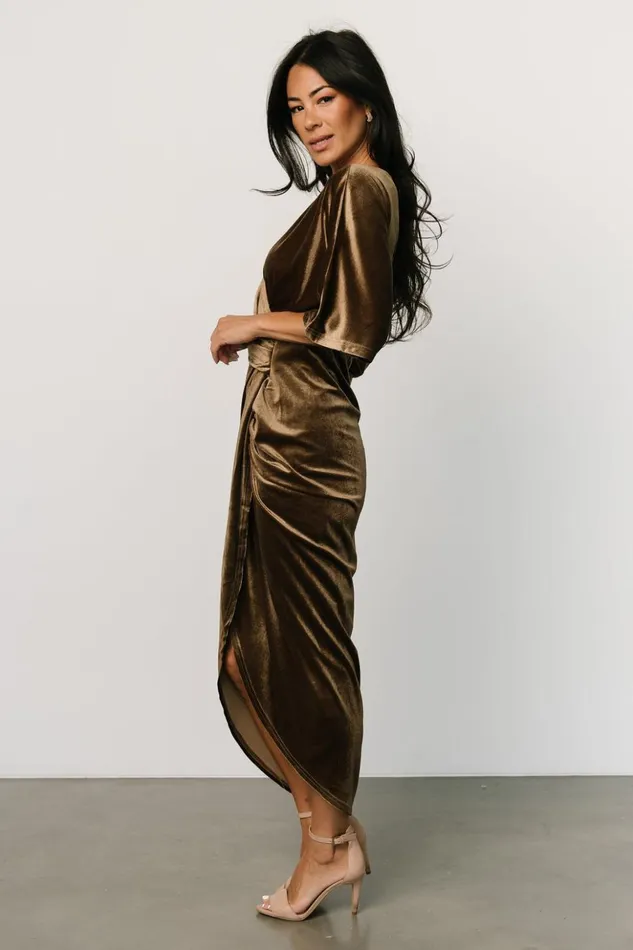 Baltic Born Midi Dresses Brendyn Ruched Velvet Dress Brushed Bronze 8211 Women Baltic Born Midi Dresses Brendyn Ruched Velvet Dress Brushed Bronze 8211 Women