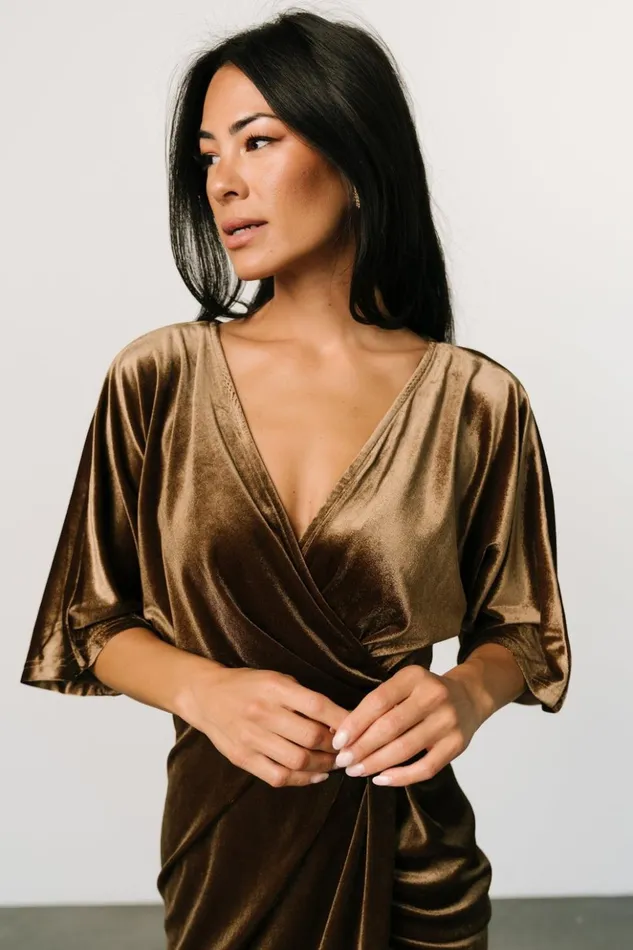 Baltic Born Midi Dresses Brendyn Ruched Velvet Dress Brushed Bronze 8211 Women Baltic Born Midi Dresses Brendyn Ruched Velvet Dress Brushed Bronze 8211 Women