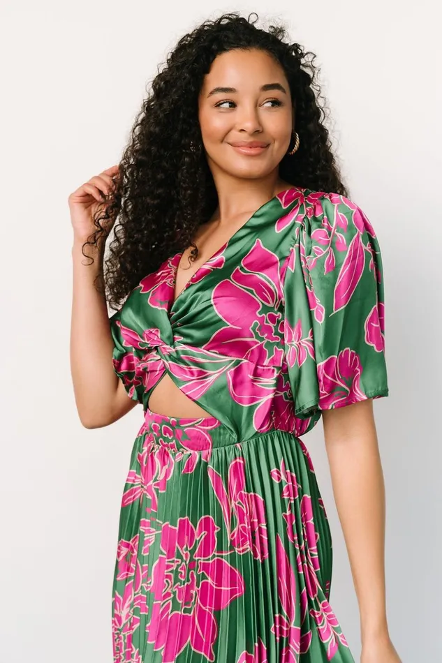 Baltic Born Midi Dresses Chaya Pleated Dress Green Pink 8211 Women Baltic Born Midi Dresses Chaya Pleated Dress Green Pink 8211 Women