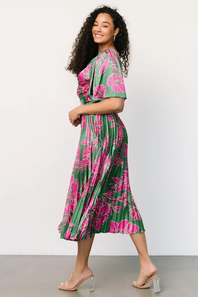 Baltic Born Midi Dresses Chaya Pleated Dress Green Pink 8211 Women Baltic Born Midi Dresses Chaya Pleated Dress Green Pink 8211 Women