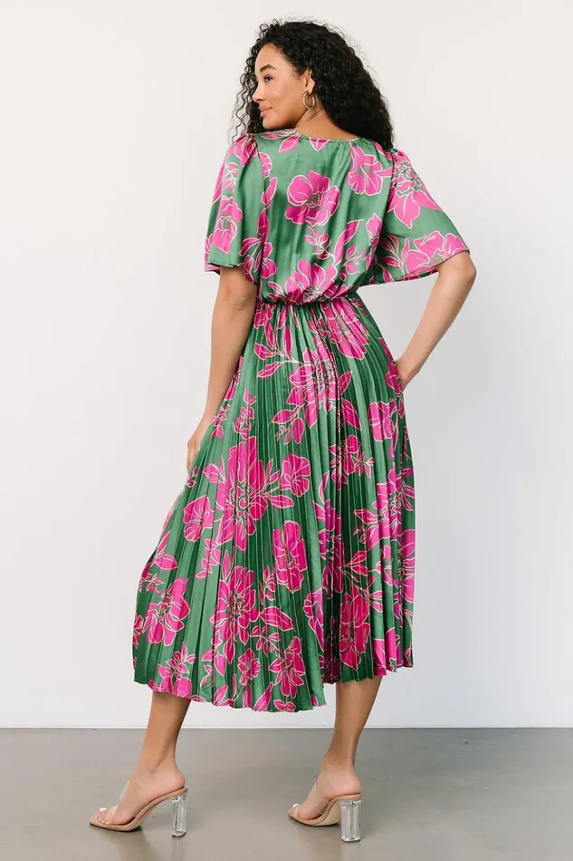 Baltic Born Midi Dresses Chaya Pleated Dress Green Pink 8211 Women Baltic Born Midi Dresses Chaya Pleated Dress Green Pink 8211 Women