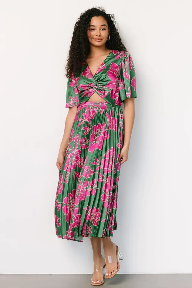 Baltic Born Midi Dresses Chaya Pleated Dress Green Pink 8211 Women Baltic Born Midi Dresses Chaya Pleated Dress Green Pink 8211 Women