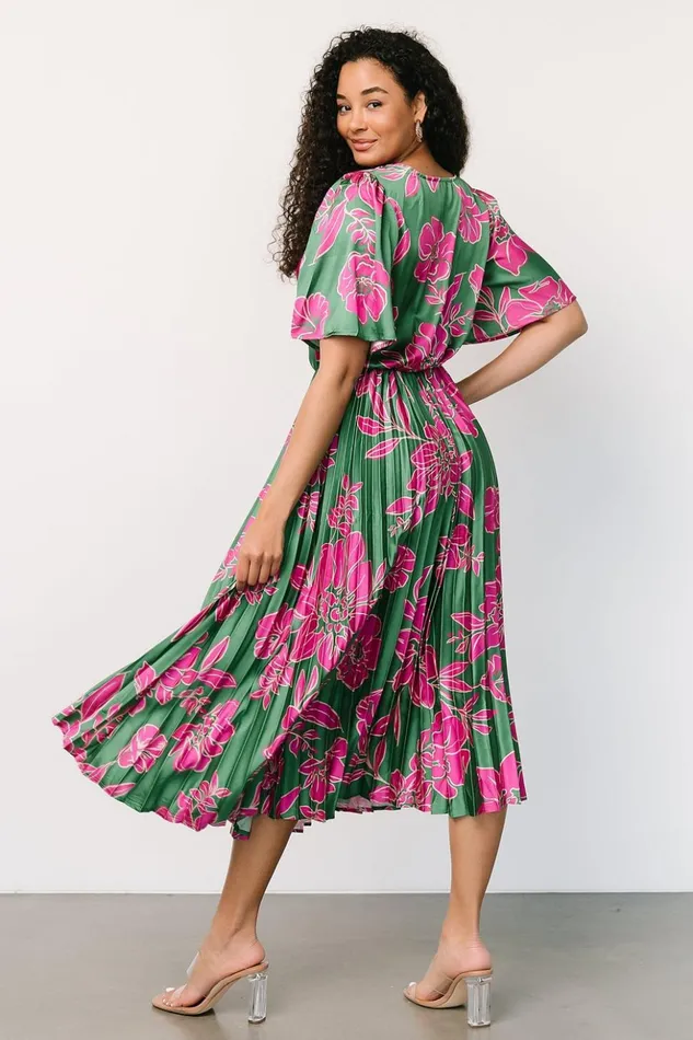 Baltic Born Midi Dresses Chaya Pleated Dress Green Pink 8211 Women Baltic Born Midi Dresses Chaya Pleated Dress Green Pink 8211 Women