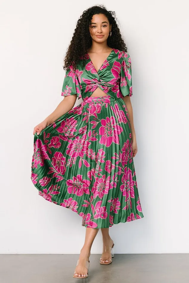Baltic Born Midi Dresses Chaya Pleated Dress Green Pink 8211 Women Baltic Born Midi Dresses Chaya Pleated Dress Green Pink 8211 Women
