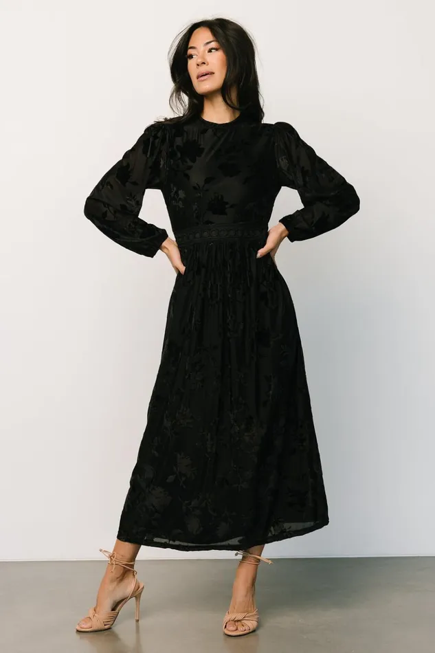 Baltic Born Midi Dresses Christine Velvet Embossed Midi Dress Black 8211 Women Baltic Born Midi Dresses Christine Velvet Embossed Midi Dress Black 8211 Women