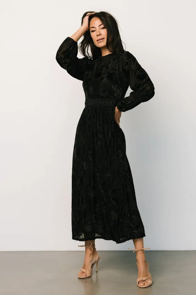 Baltic Born Midi Dresses Christine Velvet Embossed Midi Dress Black 8211 Women Baltic Born Midi Dresses Christine Velvet Embossed Midi Dress Black 8211 Women