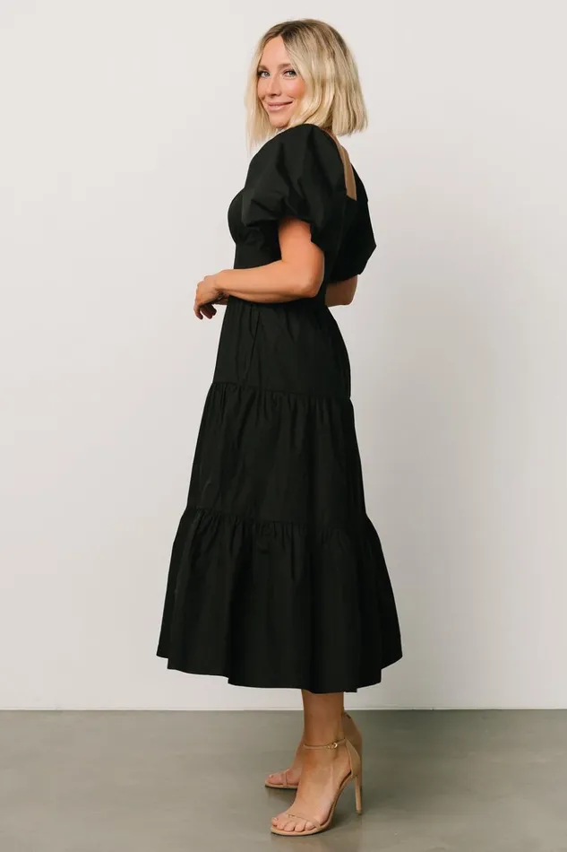 Baltic Born Midi Dresses Cindy Puff Sleeve Tiered Dress Black 8211 Women Baltic Born Midi Dresses Cindy Puff Sleeve Tiered Dress Black 8211 Women