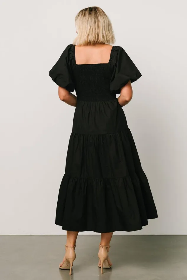 Baltic Born Midi Dresses Cindy Puff Sleeve Tiered Dress Black 8211 Women Baltic Born Midi Dresses Cindy Puff Sleeve Tiered Dress Black 8211 Women