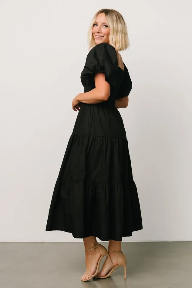 Baltic Born Midi Dresses Cindy Puff Sleeve Tiered Dress Black 8211 Women Baltic Born Midi Dresses Cindy Puff Sleeve Tiered Dress Black 8211 Women
