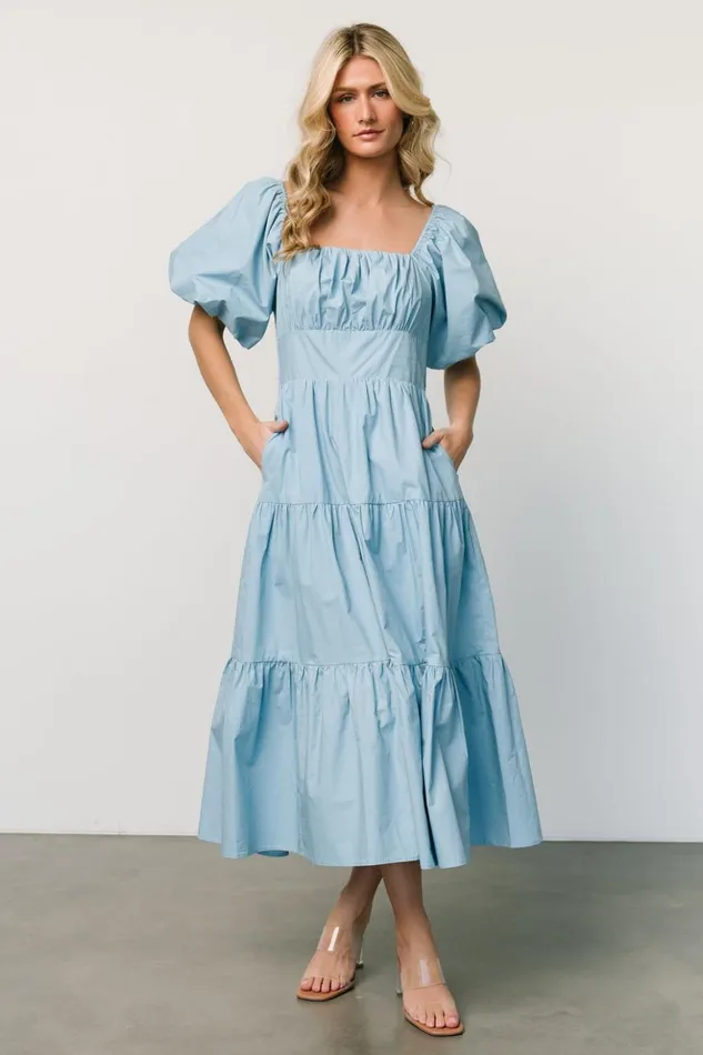 Baltic Born Midi Dresses Cindy Puff Sleeve Tiered Dress Blue 8211 Women