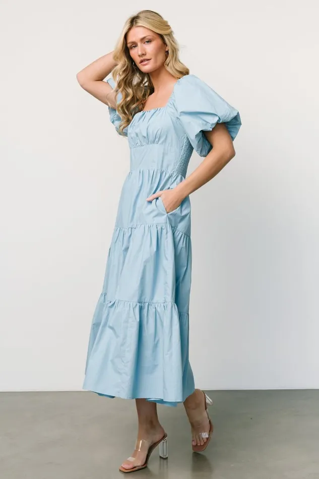 Baltic Born Midi Dresses Cindy Puff Sleeve Tiered Dress Blue 8211 Women Baltic Born Midi Dresses Cindy Puff Sleeve Tiered Dress Blue 8211 Women