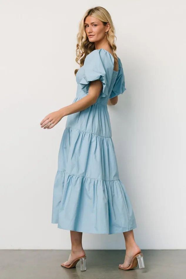 Baltic Born Midi Dresses Cindy Puff Sleeve Tiered Dress Blue 8211 Women Baltic Born Midi Dresses Cindy Puff Sleeve Tiered Dress Blue 8211 Women