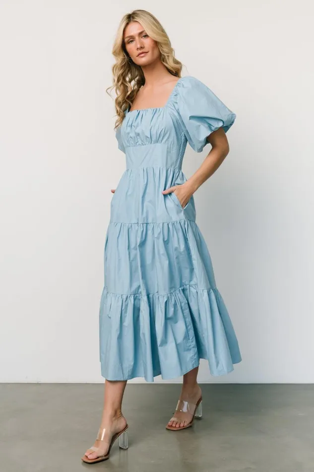 Baltic Born Midi Dresses Cindy Puff Sleeve Tiered Dress Blue 8211 Women Baltic Born Midi Dresses Cindy Puff Sleeve Tiered Dress Blue 8211 Women