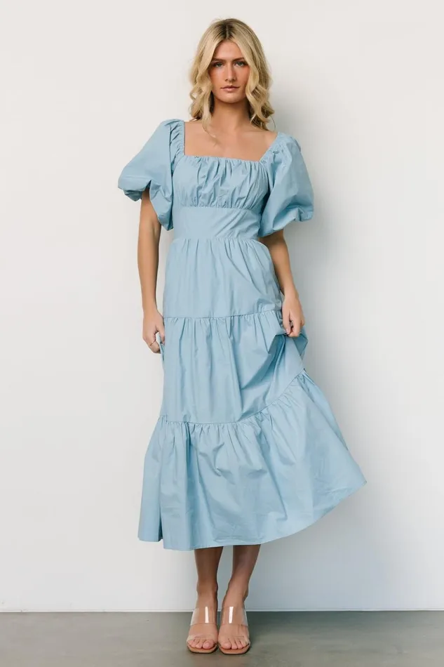 Baltic Born Midi Dresses Cindy Puff Sleeve Tiered Dress Blue 8211 Women Baltic Born Midi Dresses Cindy Puff Sleeve Tiered Dress Blue 8211 Women