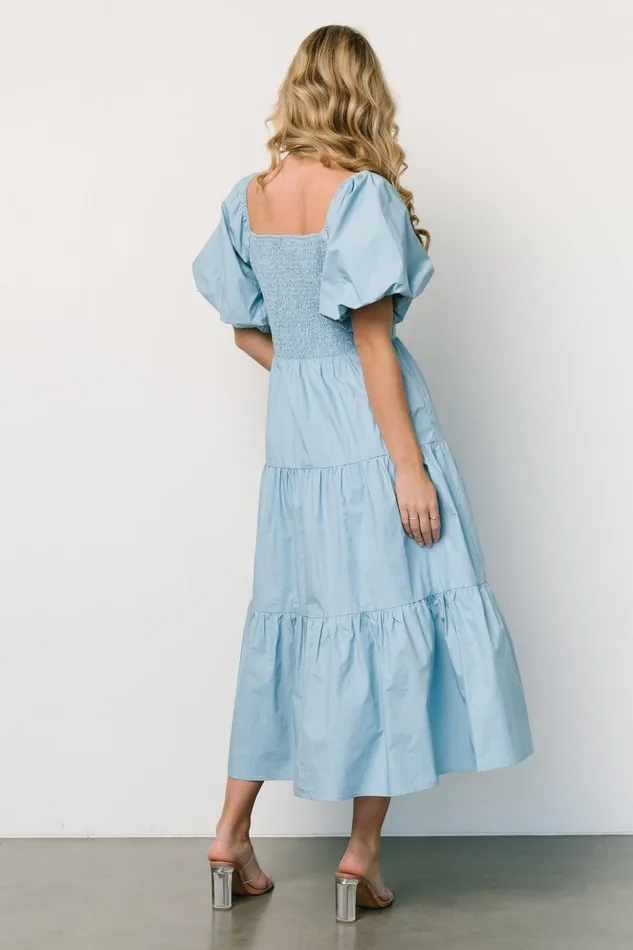 Baltic Born Midi Dresses Cindy Puff Sleeve Tiered Dress Blue 8211 Women Baltic Born Midi Dresses Cindy Puff Sleeve Tiered Dress Blue 8211 Women