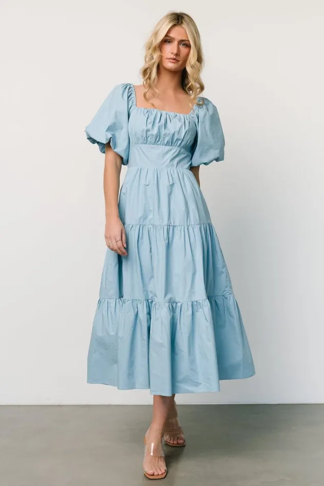 Baltic Born Midi Dresses Cindy Puff Sleeve Tiered Dress Blue 8211 Women Baltic Born Midi Dresses Cindy Puff Sleeve Tiered Dress Blue 8211 Women