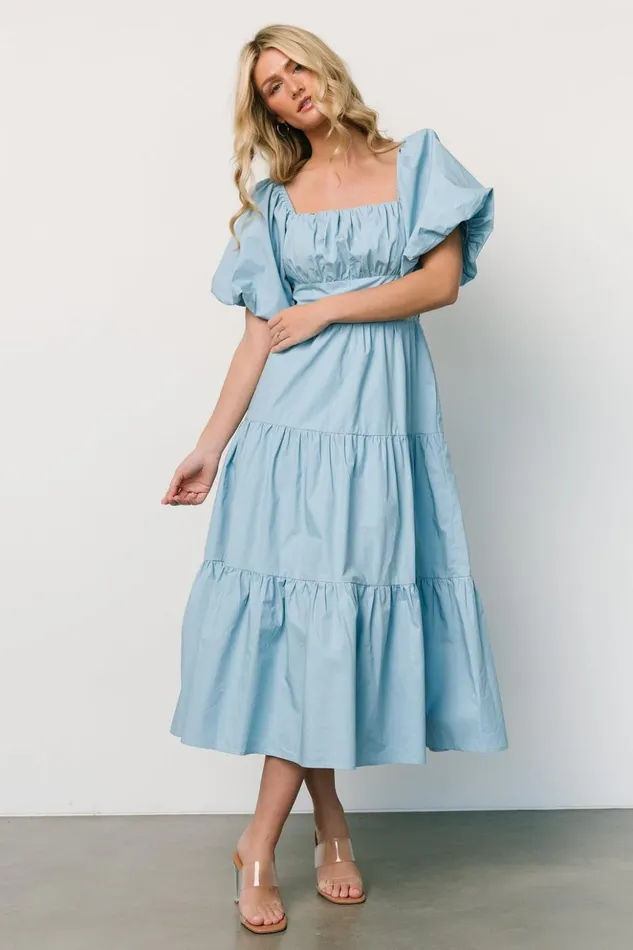 Baltic Born Midi Dresses Cindy Puff Sleeve Tiered Dress Blue 8211 Women Baltic Born Midi Dresses Cindy Puff Sleeve Tiered Dress Blue 8211 Women