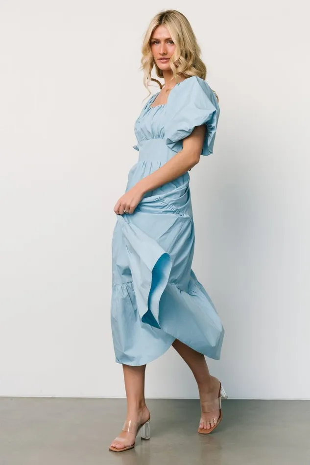 Baltic Born Midi Dresses Cindy Puff Sleeve Tiered Dress Blue 8211 Women Baltic Born Midi Dresses Cindy Puff Sleeve Tiered Dress Blue 8211 Women