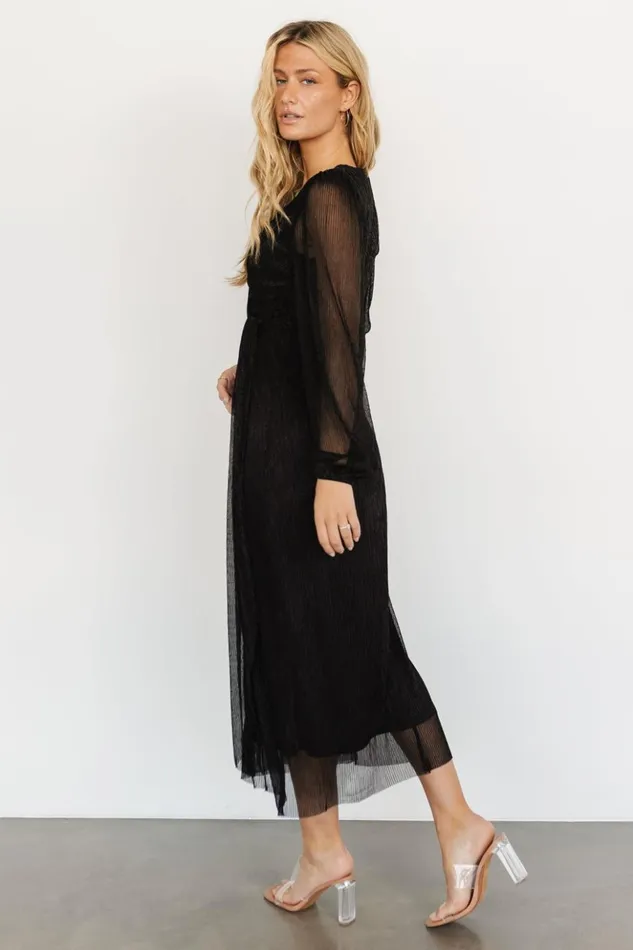 Baltic Born Midi Dresses Devlyn Pleated Dress Black Shimmer 8211 Women Baltic Born Midi Dresses Devlyn Pleated Dress Black Shimmer 8211 Women