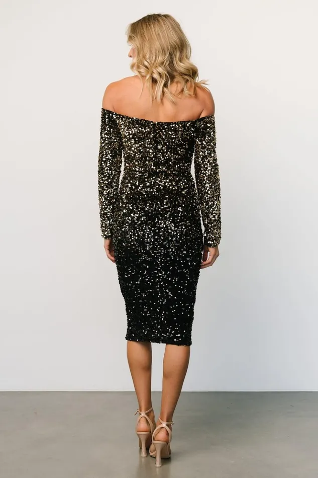 Baltic Born Midi Dresses Eclipse Sequin Midi Dress Black Gold 8211 Women Baltic Born Midi Dresses Eclipse Sequin Midi Dress Black Gold 8211 Women