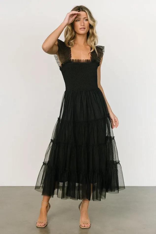 Baltic Born Midi Dresses Emma Smocked Tulle Dress Black 8211 Women