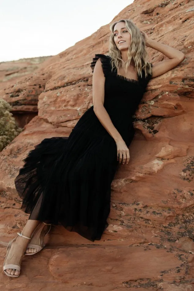 Baltic Born Midi Dresses Emma Smocked Tulle Dress Black 8211 Women Baltic Born Midi Dresses Emma Smocked Tulle Dress Black 8211 Women