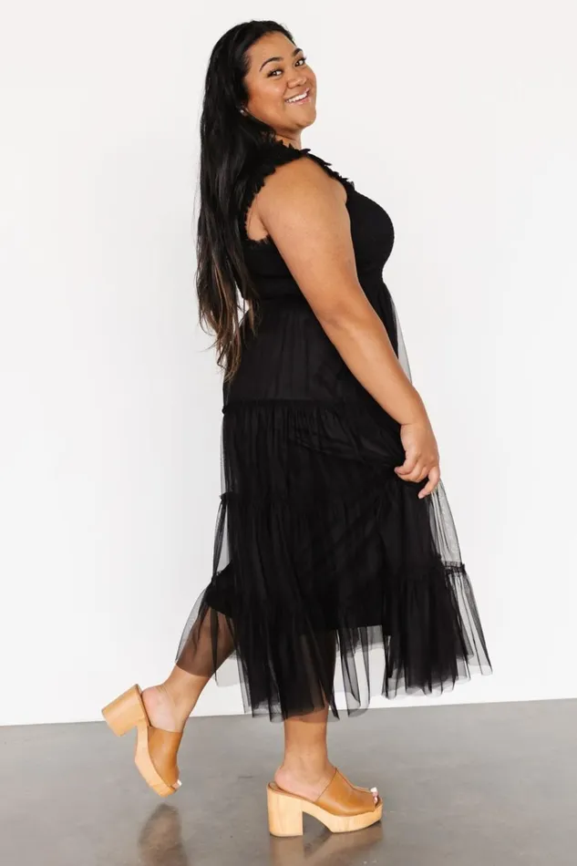 Baltic Born Midi Dresses Emma Smocked Tulle Dress Black 8211 Women Baltic Born Midi Dresses Emma Smocked Tulle Dress Black 8211 Women