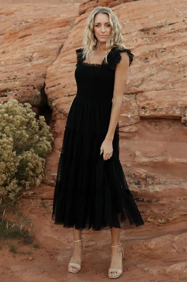 Baltic Born Midi Dresses Emma Smocked Tulle Dress Black 8211 Women Baltic Born Midi Dresses Emma Smocked Tulle Dress Black 8211 Women