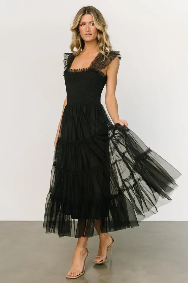 Baltic Born Midi Dresses Emma Smocked Tulle Dress Black 8211 Women Baltic Born Midi Dresses Emma Smocked Tulle Dress Black 8211 Women