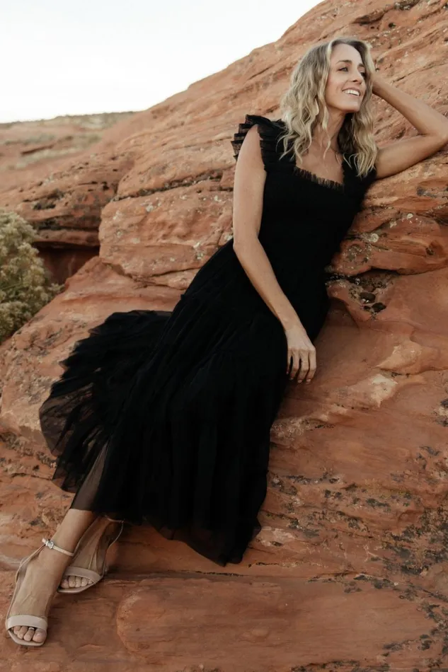 Baltic Born Midi Dresses Emma Smocked Tulle Dress Black 8211 Women Baltic Born Midi Dresses Emma Smocked Tulle Dress Black 8211 Women