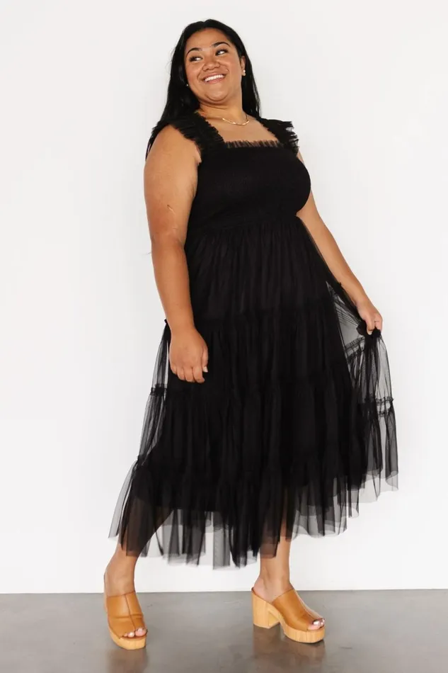 Baltic Born Midi Dresses Emma Smocked Tulle Dress Black 8211 Women Baltic Born Midi Dresses Emma Smocked Tulle Dress Black 8211 Women