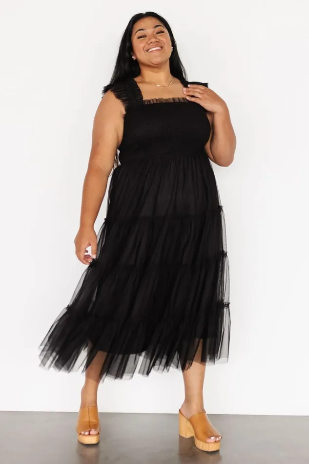 Baltic Born Midi Dresses Emma Smocked Tulle Dress Black 8211 Women Baltic Born Midi Dresses Emma Smocked Tulle Dress Black 8211 Women