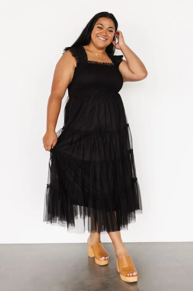 Baltic Born Midi Dresses Emma Smocked Tulle Dress Black 8211 Women Baltic Born Midi Dresses Emma Smocked Tulle Dress Black 8211 Women