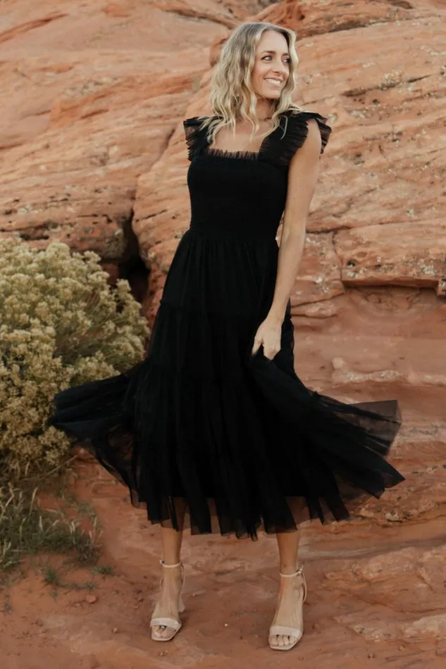 Baltic Born Midi Dresses Emma Smocked Tulle Dress Black 8211 Women Baltic Born Midi Dresses Emma Smocked Tulle Dress Black 8211 Women
