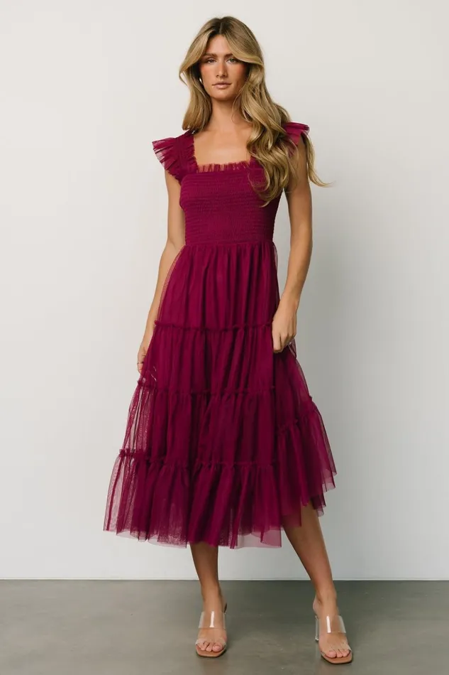 Baltic Born Midi Dresses Emma Smocked Tulle Dress Boysenberry 8211 Women Baltic Born Midi Dresses Emma Smocked Tulle Dress Boysenberry 8211 Women